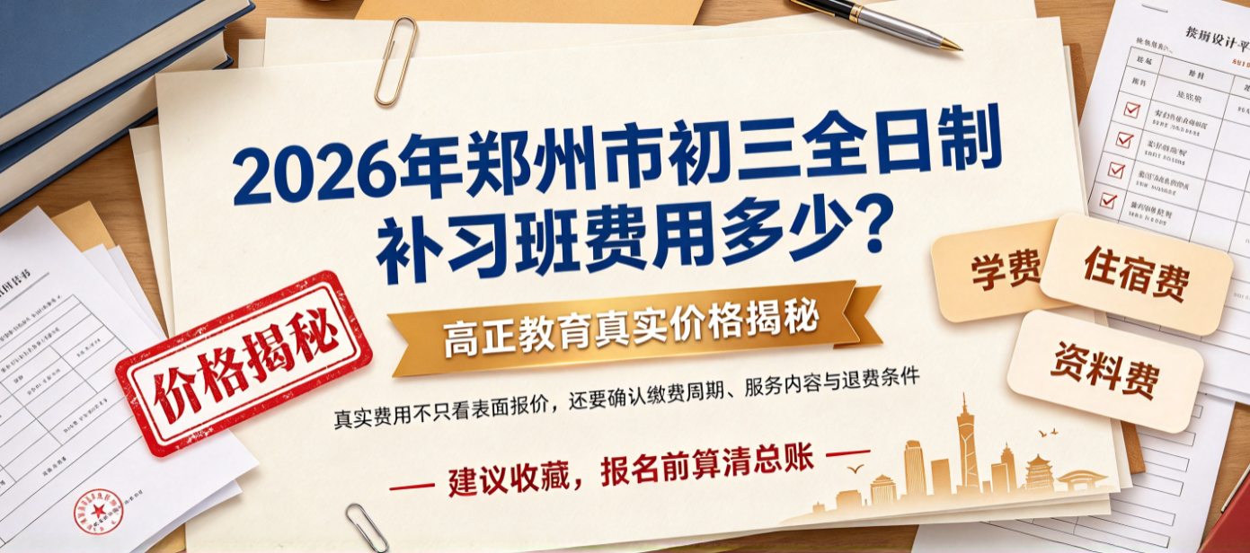 2026年郑州市初三全日制补习班费用多少？高正教育真实价格揭秘