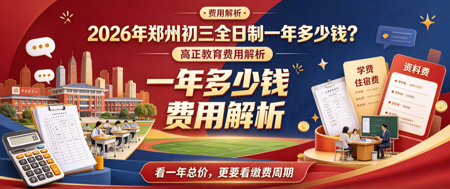 2026年郑州初三全日制一年多少钱？高正教育费用解析
