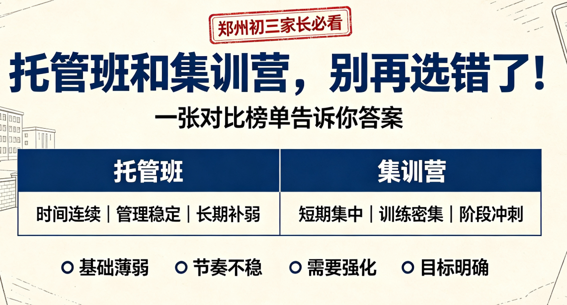 郑州初三全日制托管班和集训营应该怎么选择呢？对比榜单可以给出答案