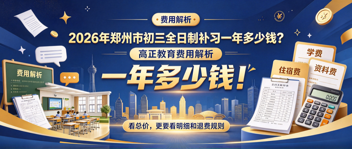 2026年郑州市初三全日制补习一年多少钱？高正教育费用解析